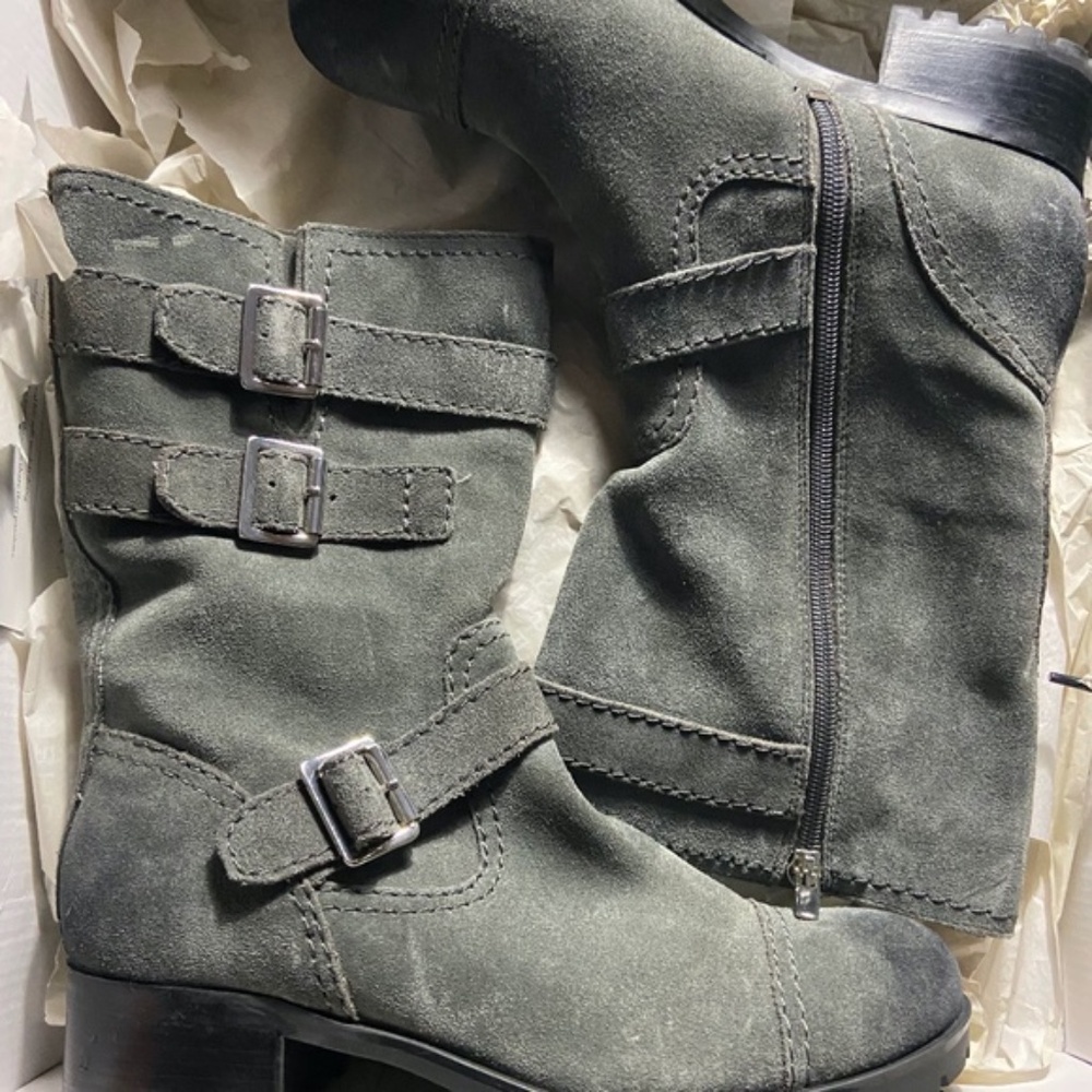 Marc Fisher Grey Suede Moto Boots- 8.5